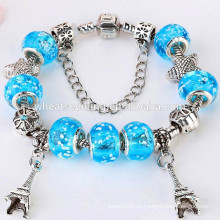 Joyería de moda hecha a mano trenzado azul pulseras encanto encanto eiffel torre envolver pulsera